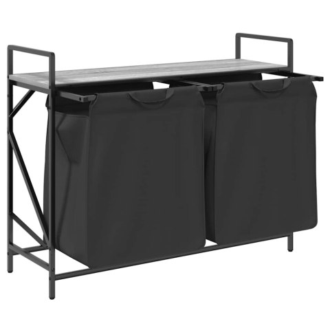 KOSZ NA PRANIE 2 PRZEGRODY Z PÓŁKĄ SZARY DĄB SONOMA