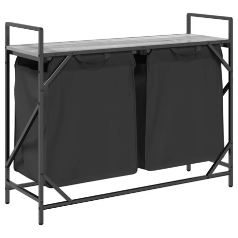 KOSZ NA PRANIE 2 PRZEGRODY Z PÓŁKĄ SZARY DĄB SONOMA