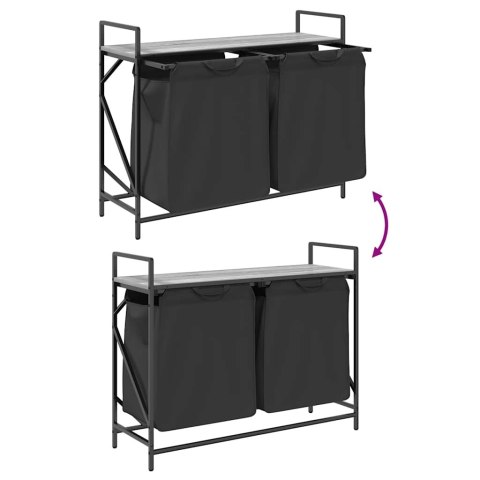 KOSZ NA PRANIE 2 PRZEGRODY Z PÓŁKĄ SZARY DĄB SONOMA