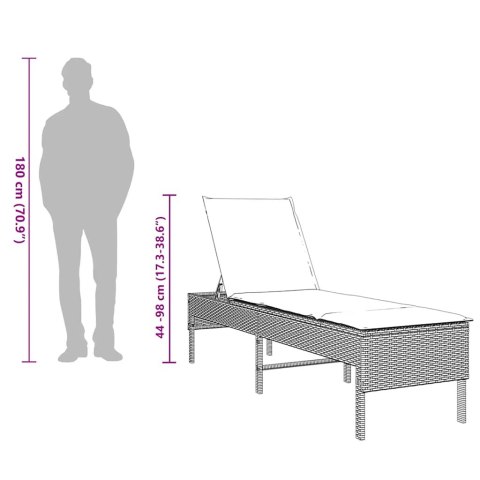 LEŻAK Z PODUSZKĄ JASNOSZARY 55X200X44CM POLIRATTAN