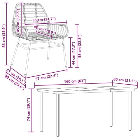 7-CZĘŚCIOWY ZESTAW OBIADOWY DO OGRODU BRĄZOWY POLIRATTAN SZKŁO