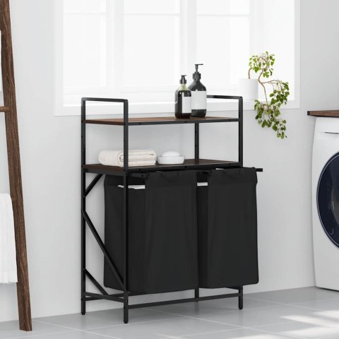 KOSZ NA PRANIE 2 PRZEGRODY Z PÓŁKAMI BRĄZOWY DĄB