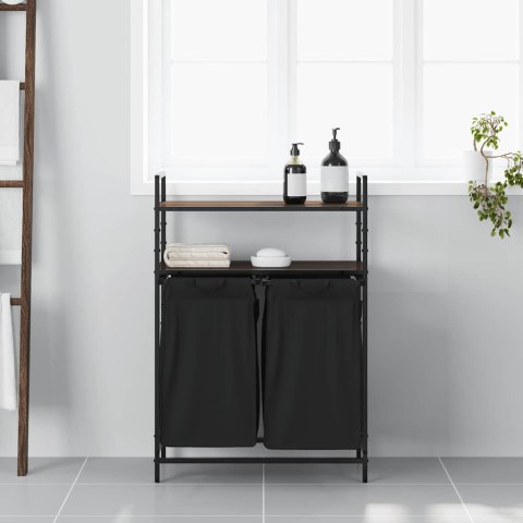 KOSZ NA PRANIE 2 PRZEGRODY Z PÓŁKAMI BRĄZOWY DĄB