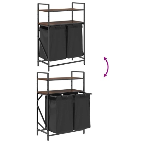 KOSZ NA PRANIE 2 PRZEGRODY Z PÓŁKAMI BRĄZOWY DĄB