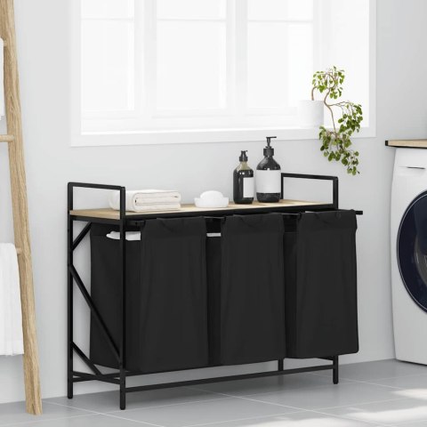 KOSZ NA PRANIE 3 PRZEGRODY Z PÓŁKĄ DĄB SONOMA