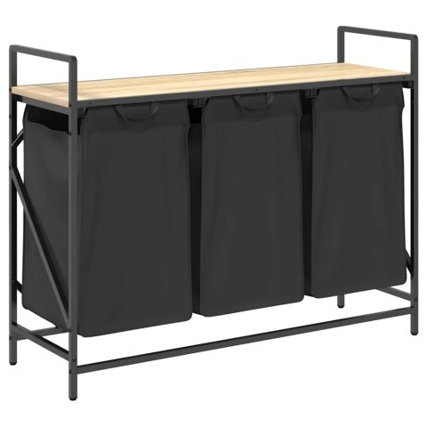 KOSZ NA PRANIE 3 PRZEGRODY Z PÓŁKĄ DĄB SONOMA