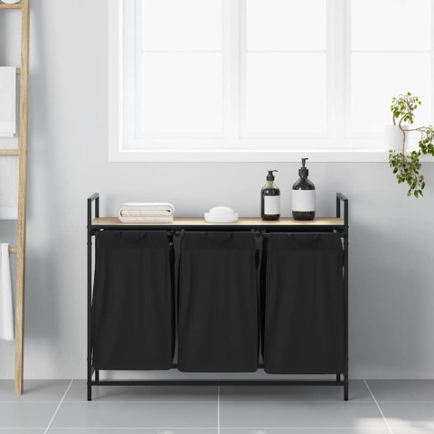 KOSZ NA PRANIE 3 PRZEGRODY Z PÓŁKĄ DĄB SONOMA