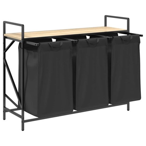 KOSZ NA PRANIE 3 PRZEGRODY Z PÓŁKĄ DĄB SONOMA