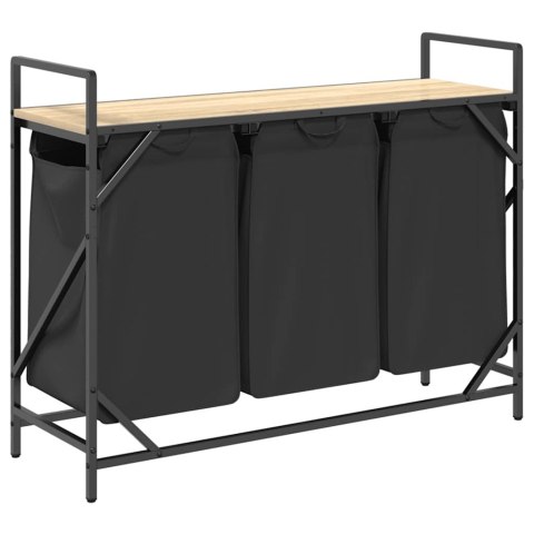 KOSZ NA PRANIE 3 PRZEGRODY Z PÓŁKĄ DĄB SONOMA