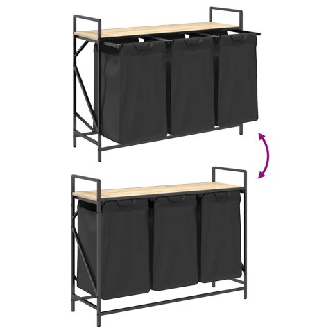 KOSZ NA PRANIE 3 PRZEGRODY Z PÓŁKĄ DĄB SONOMA