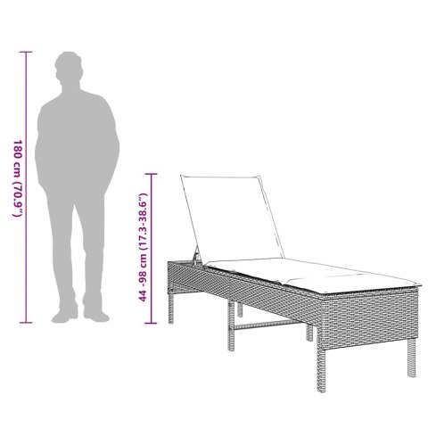LEŻAK Z PODUSZKĄ BEŻOWY 55X200X44CM POLIRATTAN