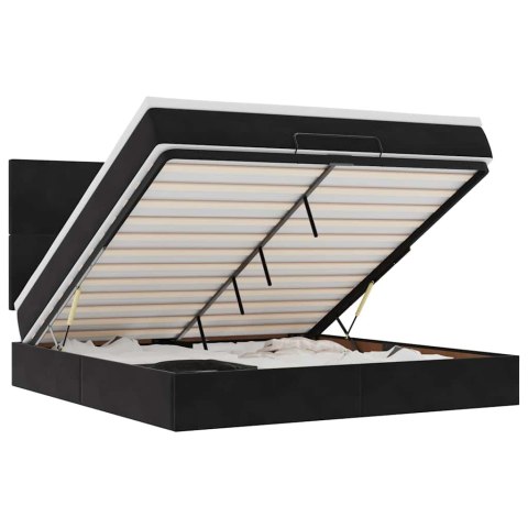 RAMA ŁÓŻKA OTOMANA Z MATERACAMI CZARNA 160X200CM AKSAMIT