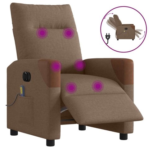 ROZKŁADANY FOTEL MASUJĄCY ELEKTRYCZNY BRĄZOWY TKANINA