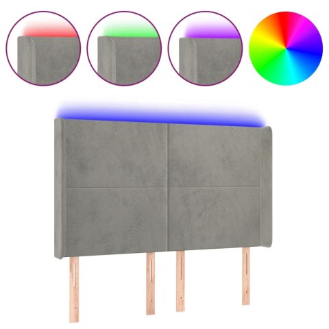 ZAGŁÓWEK DO ŁÓŻKA Z LED JASNOSZARY 147X16X118/128CM AKSAMIT