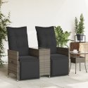 ROZKŁADANA SOFA OGRODOWA DLA 2 OS. ZE STOLIKIEM SZARA