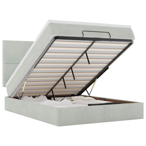 RAMA ŁÓŻKA OTOMANA Z MATERACAMI SZARA 140X200CM AKSAMIT