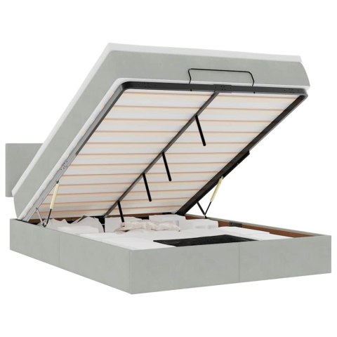 RAMA ŁÓŻKA OTOMANA Z MATERACEM SZARA 140X200CM AKSAMIT