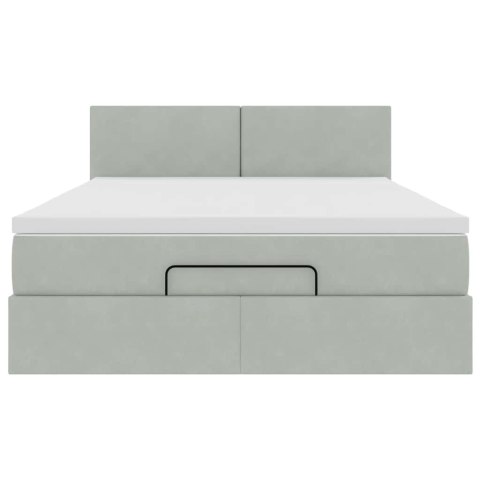 RAMA ŁÓŻKA OTOMANA Z MATERACEM SZARA 140X200CM AKSAMIT