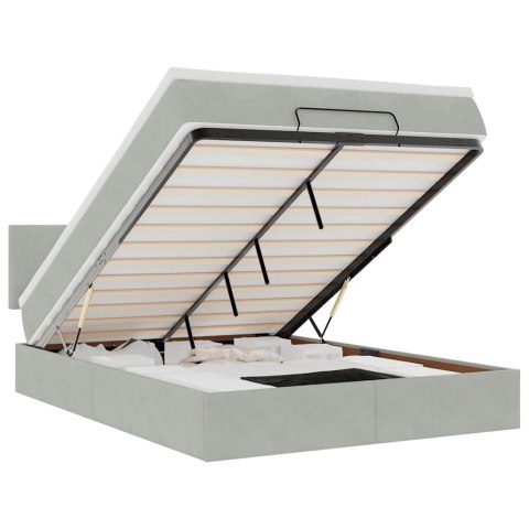 RAMA ŁÓŻKA OTOMANA Z MATERACEM SZARA 140X200CM AKSAMIT