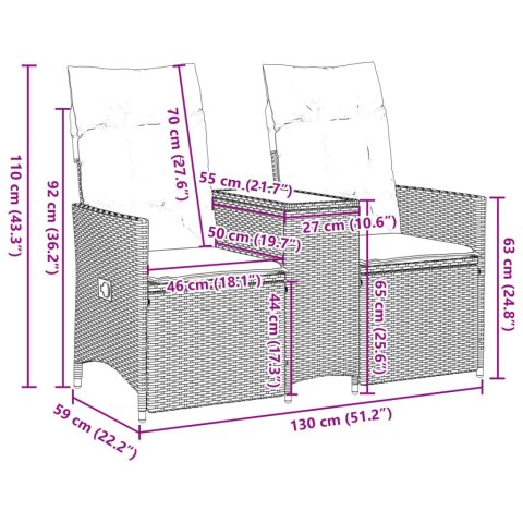 ROZKŁADANA SOFA OGRODOWA DLA 2 OS. ZE STOLIKIEM SZARA