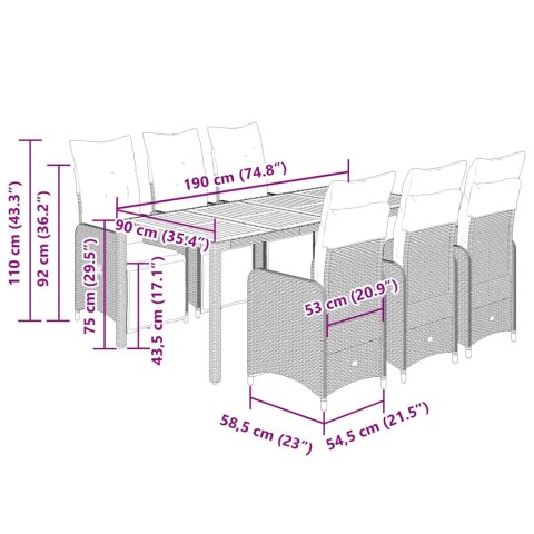 7-CZ. ZESTAW MEBLI BISTRO Z PODUSZKAMI CZARNY POLIRATTAN