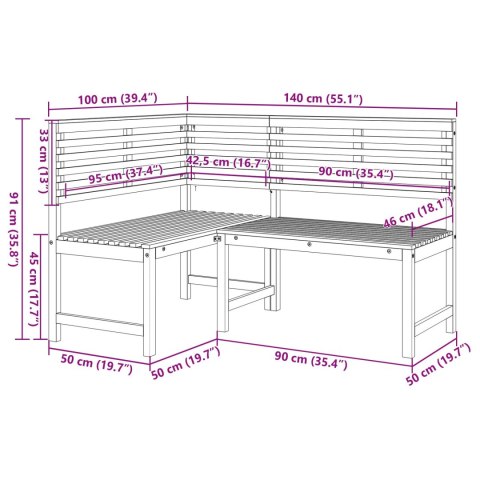 ZESTAW 3-CZĘŚCIOWY ŁAWKI OGRODOWEJ Z DREWNA AKACJOWEGO