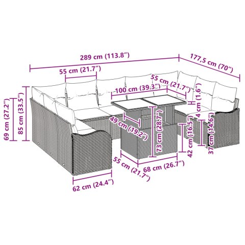 ZESTAW SOF OGRODOWYCH 10 ELEMENTÓW Z PODUSZKAMI SZARY POLIRATTAN ZESTAW SOF OGRODOWYCH 2-OSOBOWY Z PODUSZKAMI SZA
