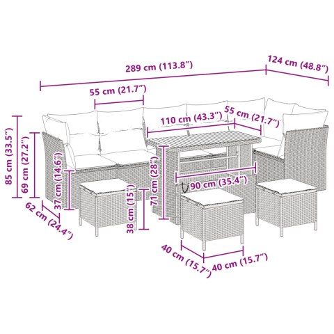 10-CZĘŚCIOWY ZESTAW OGRODOWYCH SOF Z PODUSZKAMI CZARNY POLIRATTAN AKACJOWY 4-CZĘŚCIOWY ZESTAW OGRODOWY DO JADALNI