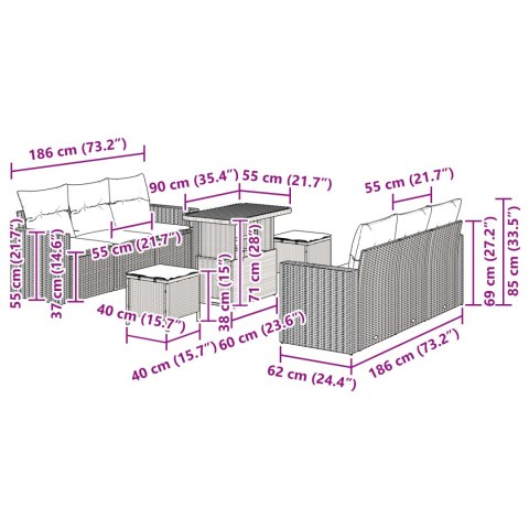 ZESTAW 9-CZĘŚCIOWEJ SOFY OGRODOWEJ Z PODUSZKAMI CZARNY POLIRATTAN AKACJA ZESTAW 3-CZĘŚCIOWY DO JADALNI OGRODOWEJ Z PODUSZKAMI C