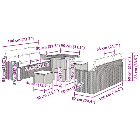 ZESTAW 9-CZĘŚCIOWYCH SOF OGRODOWYCH Z PODUSZKAMI CZARNY POLIRATTAN AKACJOWY ZESTAW 3-CZĘŚCIOWY JADALNI OGRODOWEJ Z PODUSZKAMI C