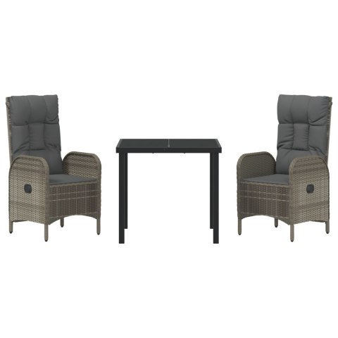 3-CZĘŚCIOWY ZESTAW DO JEDZENIA OGRODOWEGO SZARY POLIRATTAN