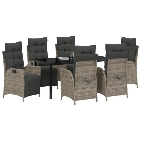 7-CZĘŚCIOWY ZESTAW DO JADALNI OGRODOWEJ SZARY POLI RATTAN