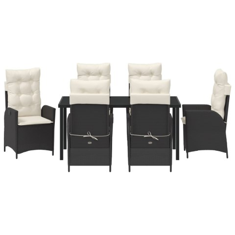 7 CZĘŚCIOWY ZESTAW JADALNY OGRODOWY Z PODUSZKAMI CZARNY POLIRATTAN