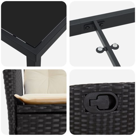 7 CZĘŚCIOWY ZESTAW JADALNY OGRODOWY Z PODUSZKAMI CZARNY POLIRATTAN