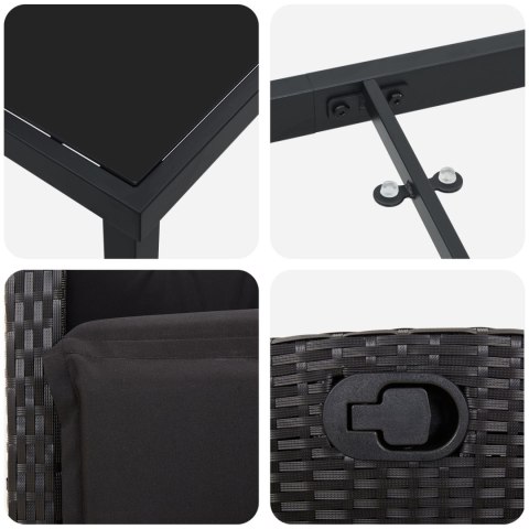 ZESTAW 5-CZĘŚCIOWY DO JADALNI OGRODOWEJ CZARNY POLI RATTAN