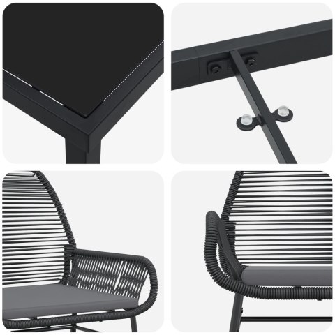 ZESTAW 5-OSOBOWY DO JADALNI OGRODOWEJ Z PODUSZKAMI CZARNY POLIRATTAN