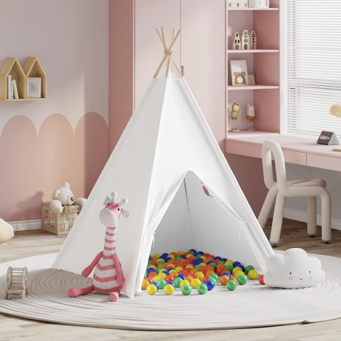 NAMIOT TIPI DLA DZIECI WIGWAM 120X120X150 CM BIAŁY BAWEŁNIANY DREWNIANY STELAŻ