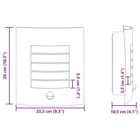 LAMPA ŚCIENNA Z CZUJNIKIEM 2 SZT. SREBRNA STAL NIERDZEWNA IP44