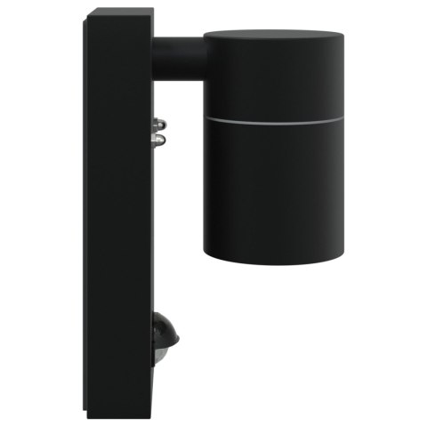 LAMPA ŚCIENNA Z CZUJNIKIEM CZARNA STAL NIERDZEWNA IP44