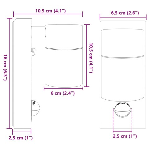LAMPA ŚCIENNA Z CZUJNIKIEM CZARNA STAL NIERDZEWNA IP44