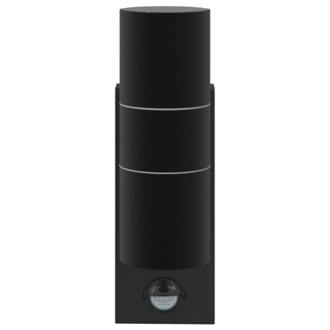 LAMPA ŚCIENNA Z CZUJNIKIEM RUCHU CZARNA STAL NIERDZEWNA IP44
