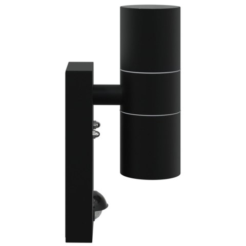 LAMPA ŚCIENNA Z CZUJNIKIEM RUCHU CZARNA STAL NIERDZEWNA IP44