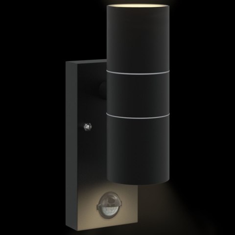 LAMPA ŚCIENNA Z CZUJNIKIEM RUCHU CZARNA STAL NIERDZEWNA IP44