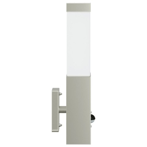 LAMPA ŚCIENNA Z CZUJNIKIEM SREBRNA STAL NIERDZEWNA IP44