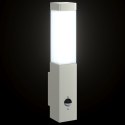 LAMPA ŚCIENNA Z CZUJNIKIEM SREBRNA STAL NIERDZEWNA IP44