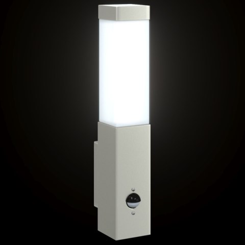LAMPA ŚCIENNA Z CZUJNIKIEM SREBRNA STAL NIERDZEWNA IP44