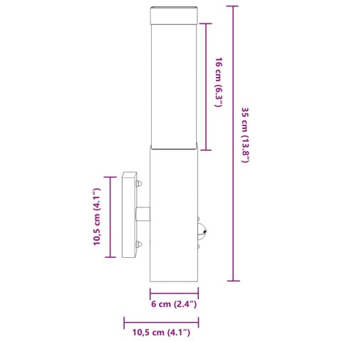 LAMPA ŚCIENNA ZEWNĘTRZNA Z CZUJNIKIEM CZARNA STAL NIERDZEWNA IP44