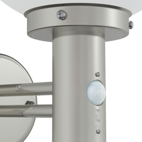 LAMPA ŚCIENNA ZEWNĘTRZNA Z CZUJNIKIEM SREBRNA STAL NIERDZEWNA IP44