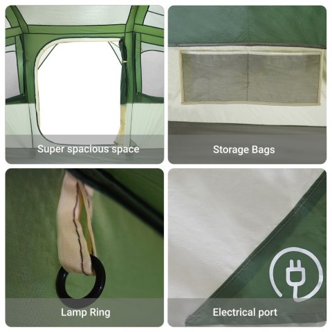 NAMIOT RODZINNY Z OKIENKAMI KOPUŁA ZIELONY DLA 10 OSÓB WODOODPORNY