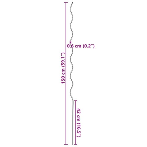 SPIRALNE PODPORY ROŚLIN 50 SZT. 150CM OCYNKOWANA STAL